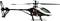A remote-controlled model helicopter with a black and white design, presented against a neutral background.