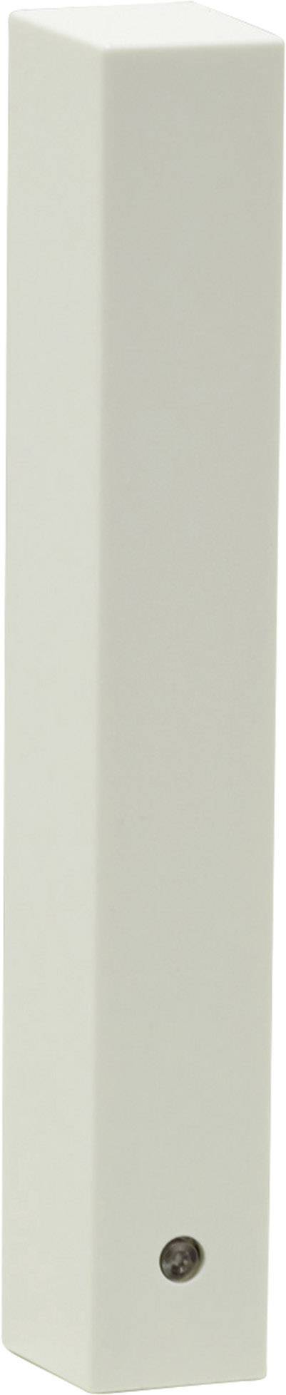 White, rectangular, slender block with a screw at the bottom.