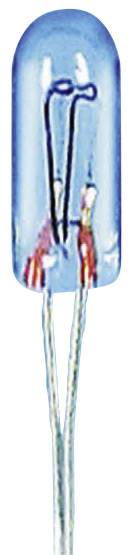 A blue light bulb with two protruding wires, shown from the front.