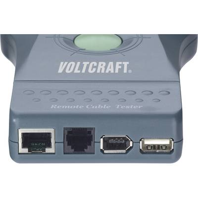 'Remote Cable Tester' by Voltcraft with four different connectors on the front panel.