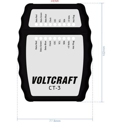 A black device with the inscription 'VOLTCRAFT CT-3', showing multiple data ports for HDMI, including data cable and power connections.