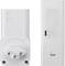 White socket viewed from the front and back, with two switches on top.