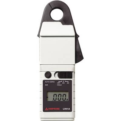 Digital ammeter with display, black clamp head and distinctive zero indication. The device is waiting to take a measurement with the function switched on.