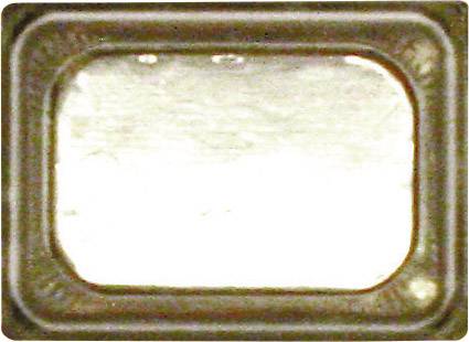 A rectangular, bronze-coloured object with rounded corners and a smooth, glossy surface; possibly a technical component.
