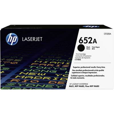 'HP LaserJet 652A Printer Cartridge in Black, Model CF320A. Compatible with HP M651, MFP M680, Flow MFP M680. Professional printing results.'