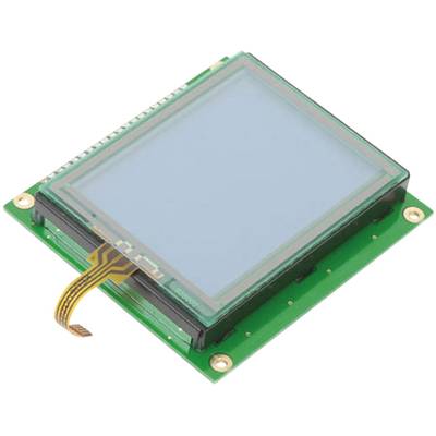 A rectangular LCD display on a green circuit board. A flat cable connector protrudes from the side.