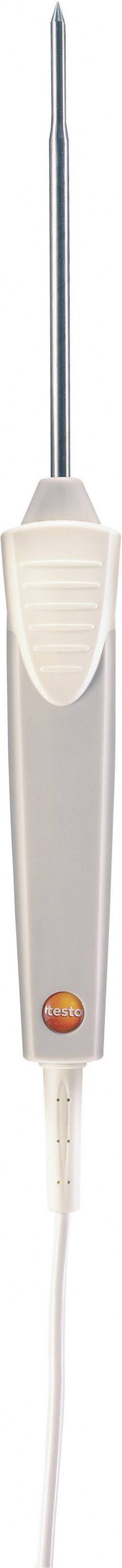 A white temperature sensor with an LCD screen and a metal probe for measurement.