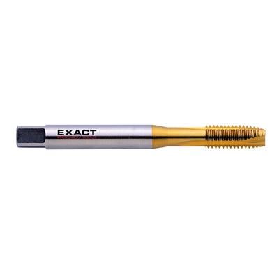 Metal turning tool with a golden cutting surface, inscribed with 'EXACT'. Used for thread cutting.