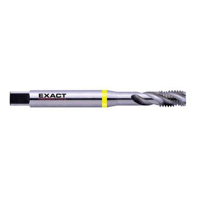 A tap with the inscription 'EXACT'. Twist drill with a yellow ring for metalworking.