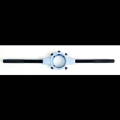 An adjustable die holder replacement with two handles, suitable for cutting threads on pipes or rods.