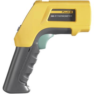 A yellow, handheld infrared thermometer by Fluke, model '566 IR Thermometer', for non-contact temperature measurement.