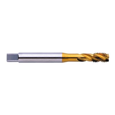A metal tap, partly silver, partly gold, with spiral cutting edges.