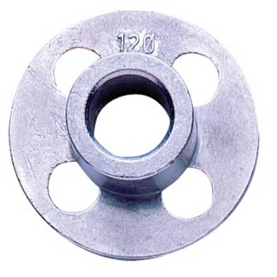 Metal disc with four holes and the number '120' impressed at the top.