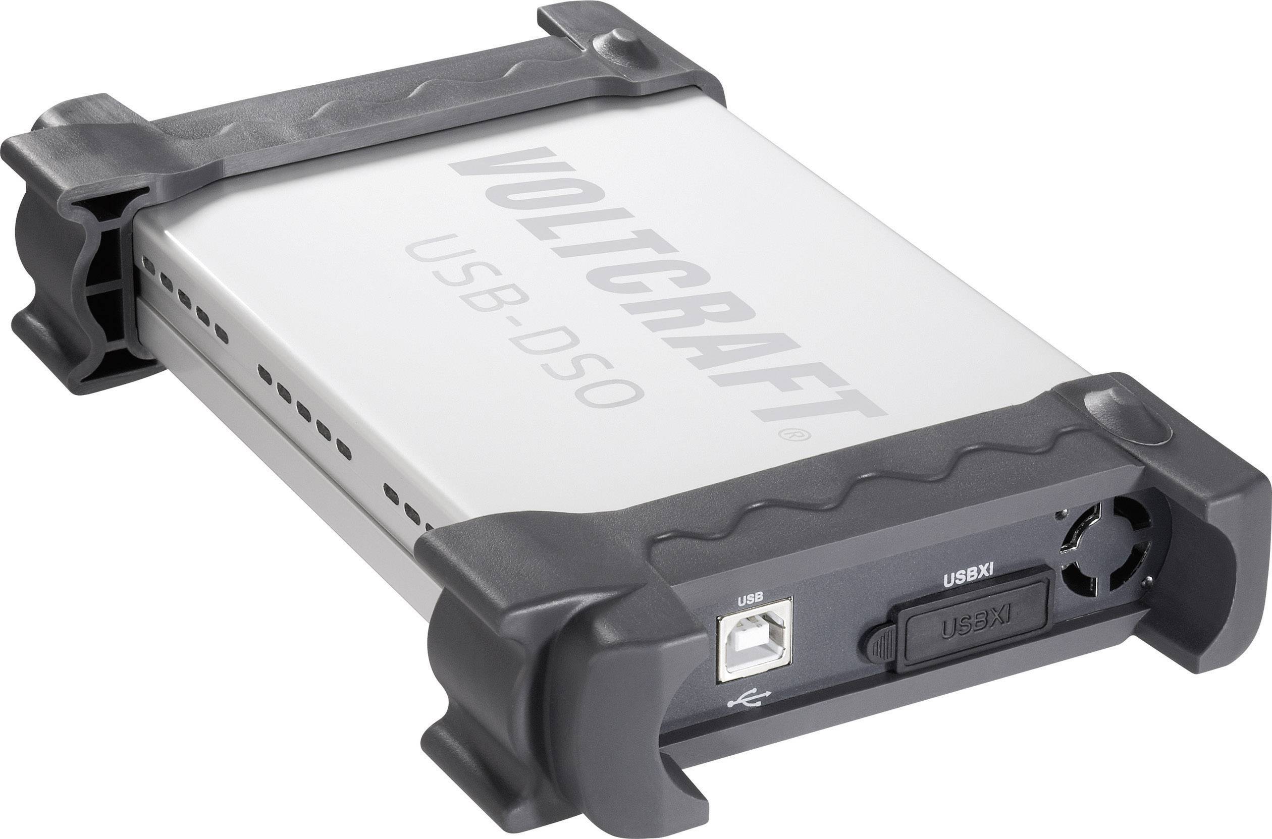 External USB oscilloscope Voltcraft USB-DSO in a robust casing, with USB connection and ventilation slots, for electronic signal testing.