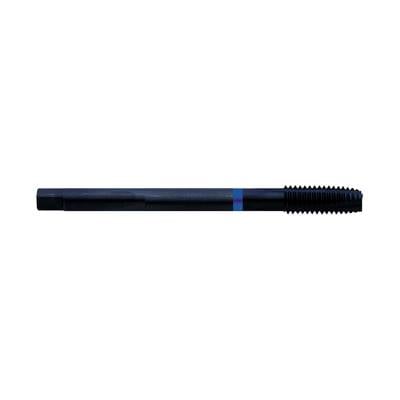 A black tap with a blue ring in the middle is positioned horizontally against a white background.
