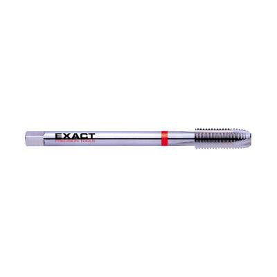 Precision tap with 'EXACT' marking and orange stripe. Used for cutting threads in metal.