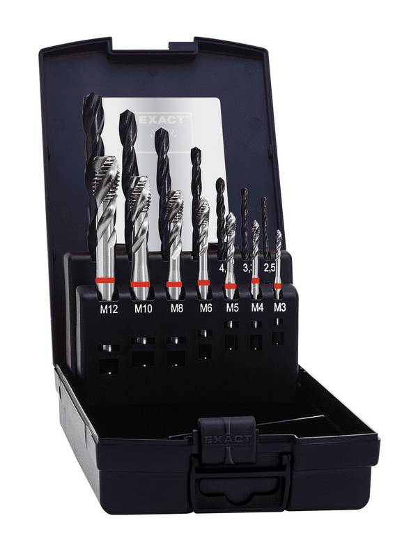 Exact 43696 CNC tap set 14-piece metric M1, M4, M5, M6, M8, M10, M12 Right hand cutting DIN 371, DIN 376 HSS-E 35° RSP 1 Set