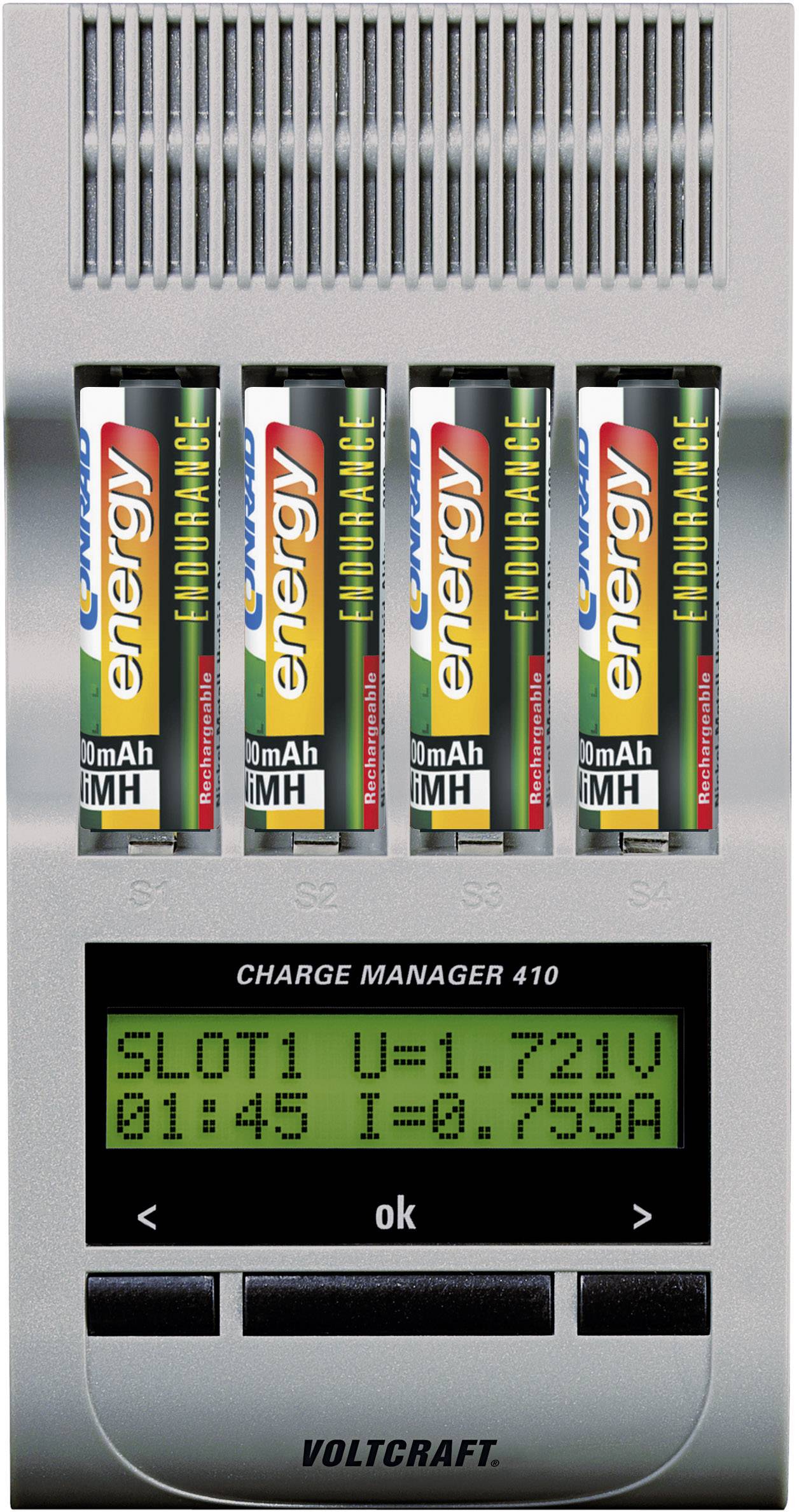 VOLTCRAFT Charge Manager CM410 Charger for cylindrical cells NiCd, NiMH, NiZn AAA , AA-1