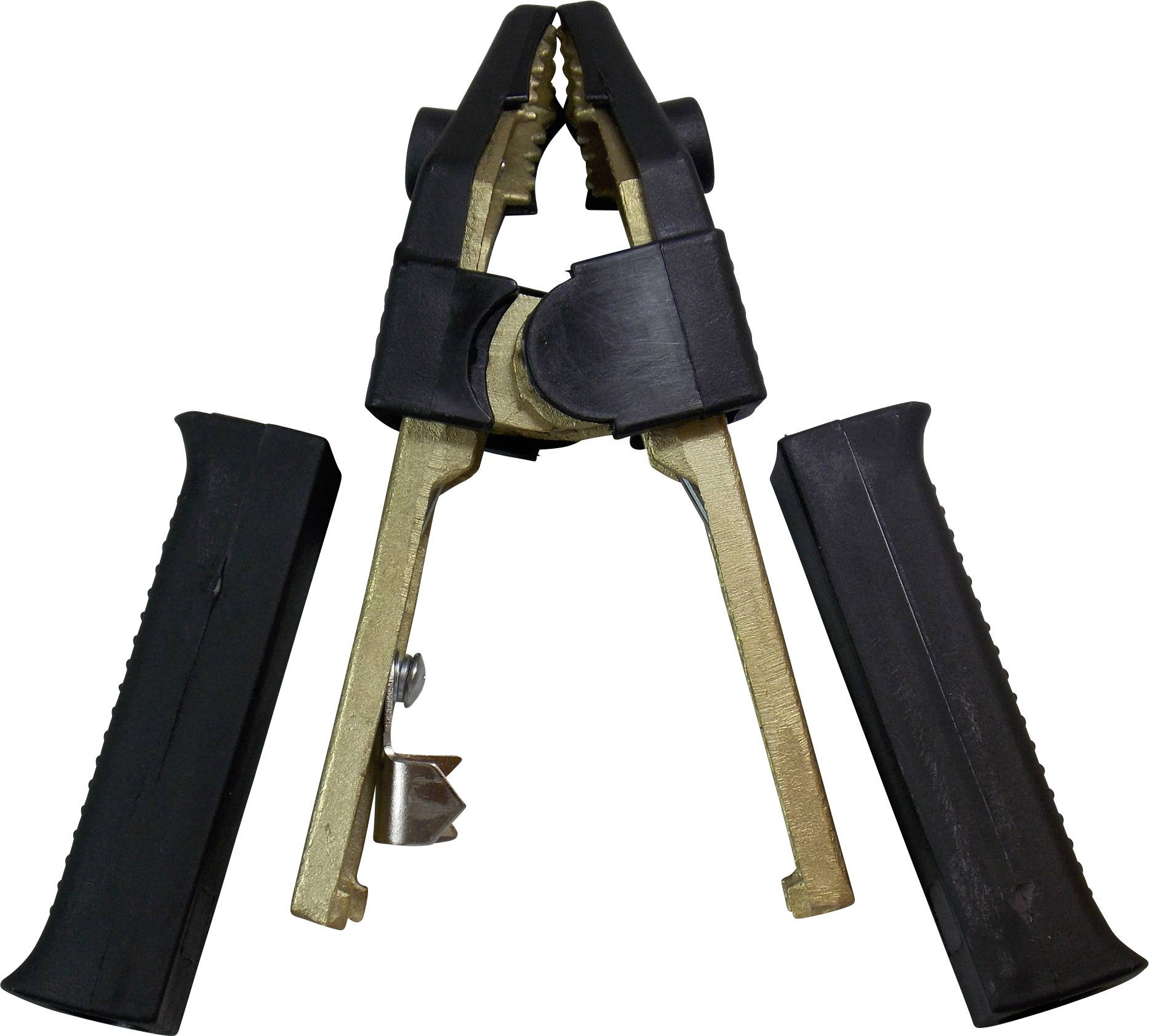 A black and gold Allen key with removed handle pieces lies in an open position on a white surface.