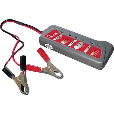 Battery charger with crocodile clips, indicator lights, and multi-stage charging options.