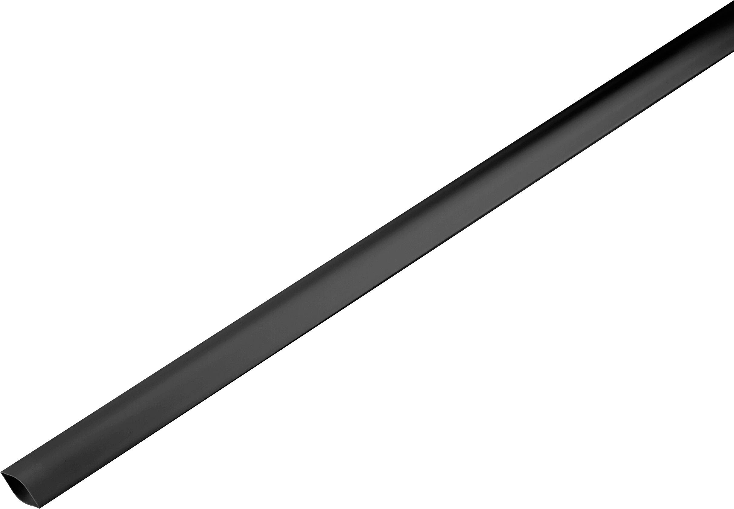 A long, slender black hose, slightly curved, against a white background.