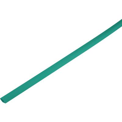 Green heat shrink tubing, almost straight, on a white background. Used for insulating and protecting cables and wires.