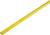 A single, long, yellow plastic pipe lies on a white background.