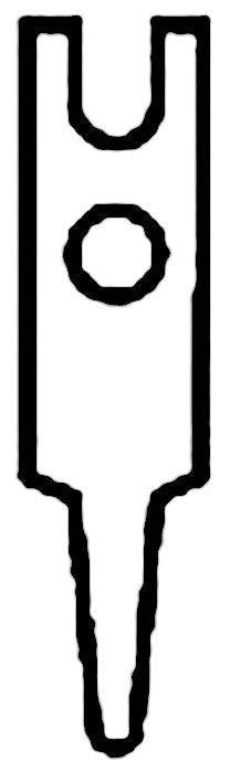 Black and white illustration of a Stirling engine with a U-shaped frame, a central piston, and a tapered end.