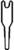 A black and white outline drawing of a Y-shaped object with a long, narrow shaft and open ends at the top.