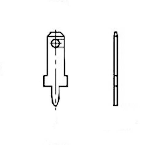 Diagram of a metallic connector: Side view and front view. Suitable for use in electrical systems.