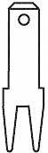 A simple sketch of a small tool with a long handle and two pointed prongs, possibly a gardening implement.