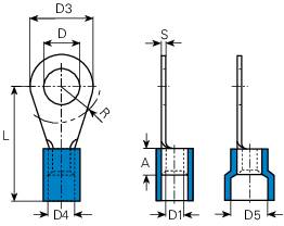 Technical drawing of a component with dimensions: L, D, D4, S, and R. Shows front and side view of the component.