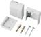 Wall mounting accessory set: two white plastic covers, two wall plugs and two screws. Suitable for securing devices.