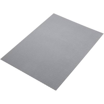 Grey, rectangular rubber mat with a honeycomb pattern on a white surface, used for non-slip grip or cushioning.