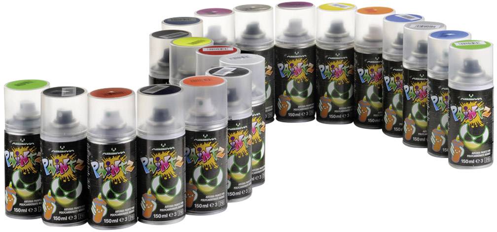 A row of spray paint cans in various colours, with labels displaying an artistic design and the inscription 'Paintz'.