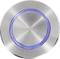Metallic push button with a ring-shaped blue LED light, circular design.
