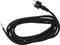 A black power cable with a European plug at one end and exposed, stripped wires at the other end.