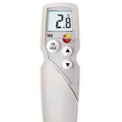 Digital thermometer shows 2.0 degrees Celsius. Includes buttons: 'ON', 'HOLD', up and down arrows.