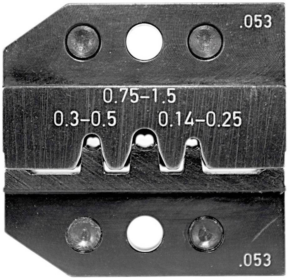 A metal tool with graduated blades and embossed numbers: '0.75-1.5', '0.3-0.5', '0.14-0.25', likely for cable processing.