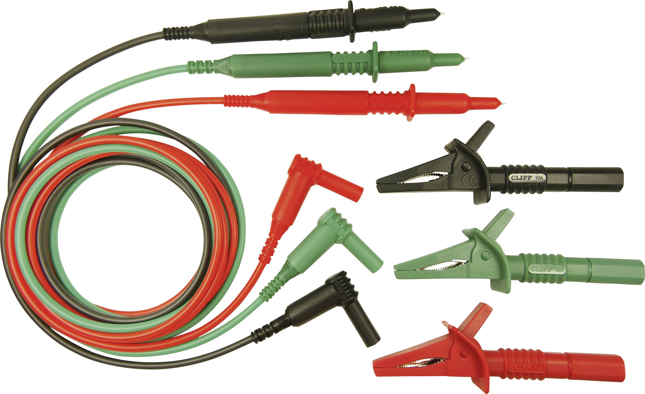 Cliff CIH29916 Safety test lead et 4 mm plug Test probe 1.50 m Green, Red, Black 1 pc(s)