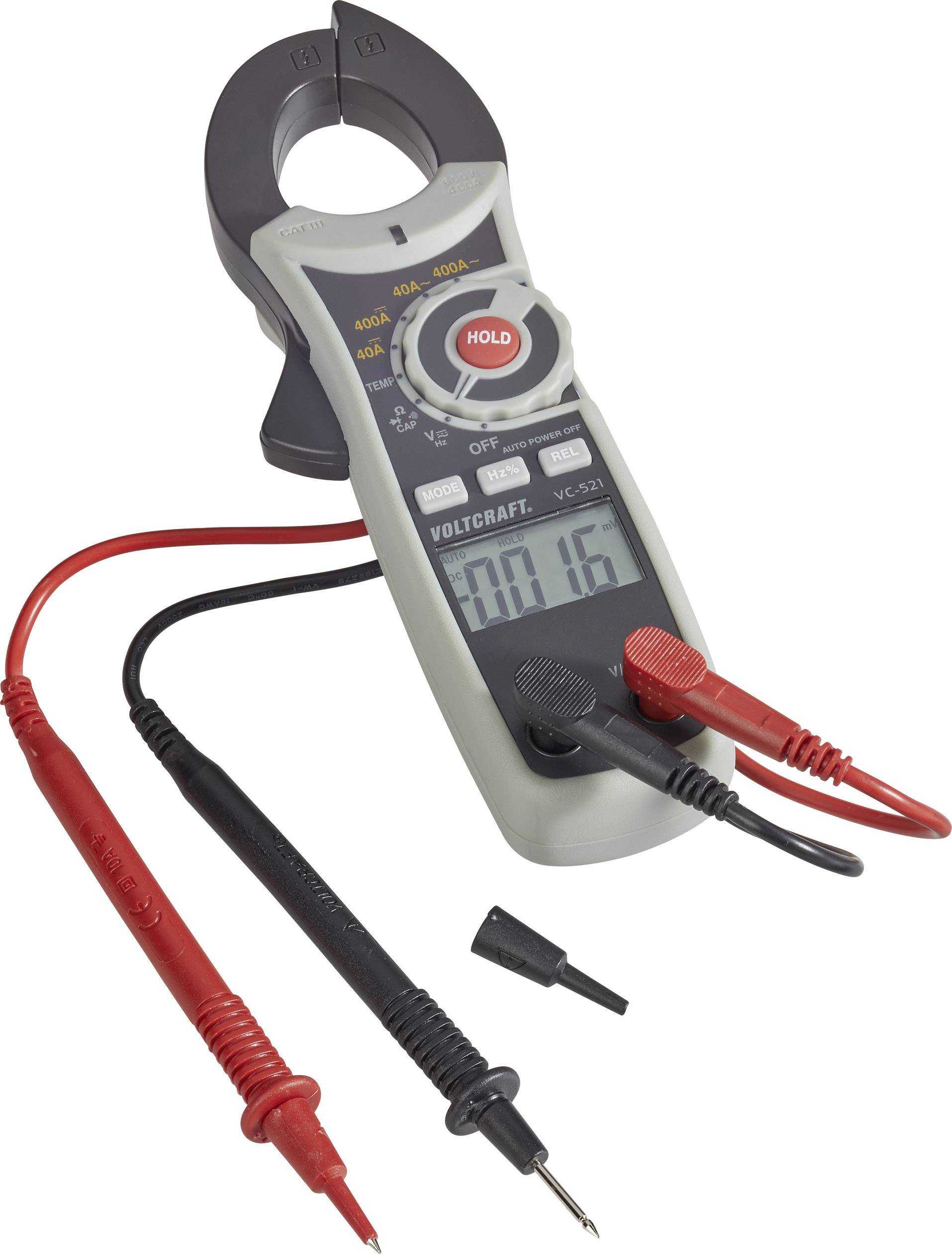 VOLTCRAFT VC-521 Clamp meter Digital CAT III 600 V Display (counts): 4000-3