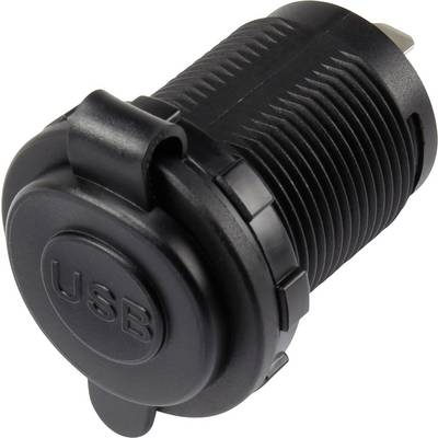 'Black USB socket with protective cap, cylindrical shape'
