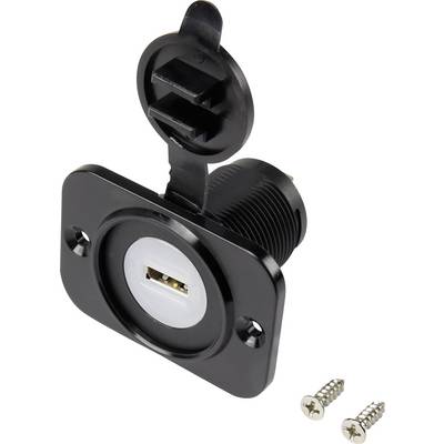 'Black USB socket with cover and two Torx screws.'