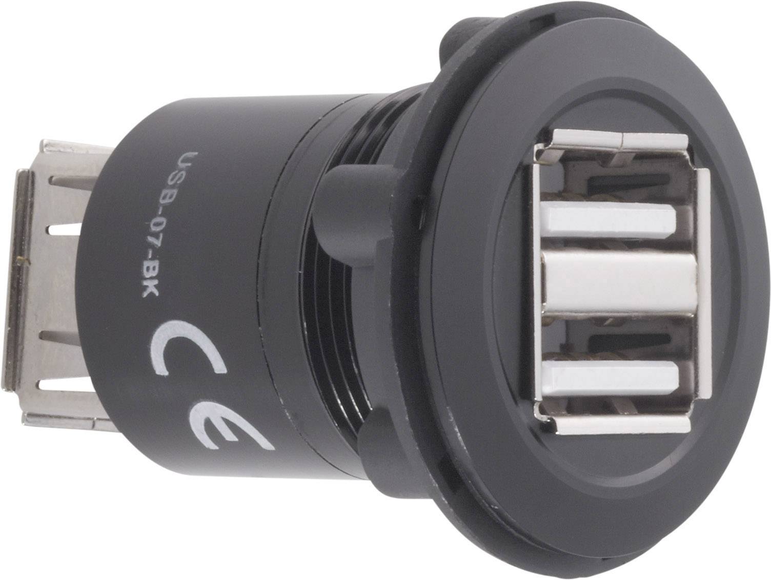 TRU COMPONENTS USB-07-BK USB-double-mounted socket 2.0 Socket, built-in, Adapter 2 x USB-socket type A to 2x USB-socket type A Content: 1 pc(s)
