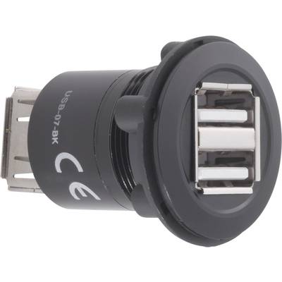 TRU COMPONENTS USB-07-BK USB-double-mounted socket 2.0 Socket, built-in 2 x USB-socket type A to 2x USB-socket type A Co