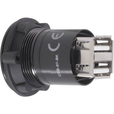 Black USB socket with CE marking and the inscription 'USB-07-BK'.