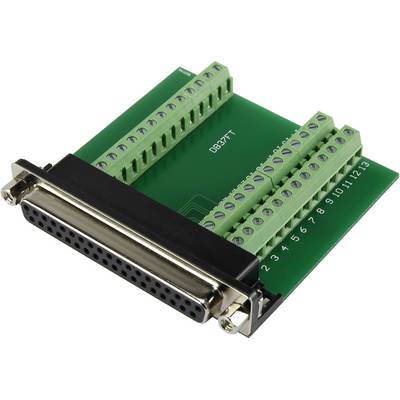 A green printed circuit board with a DB37 connector, surrounded by numbered green terminal blocks.