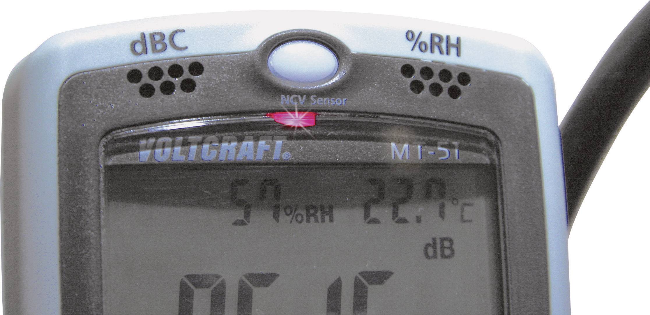 Digital measuring device shows 50% relative humidity and 22.7 degrees Celsius. At the top are the symbols for dBC and %RH.