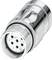 A multi-pole electrical connector, silver and cylindrical, with numbered terminals visible on the front face.