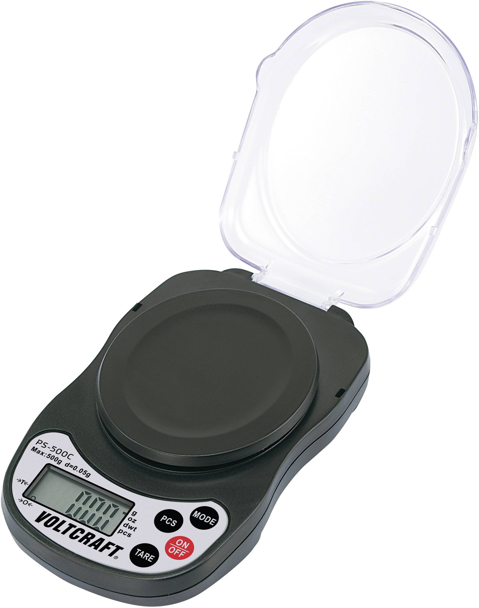 Electronic precision scales with a hinged lid, display in grams and ounces, red "On/Off" button, brand name in bottom left corner.